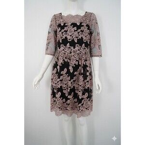 Luxology Womens Size 6 Black/Pink Coquette Garden Floral Lace Overlay Dress NWT